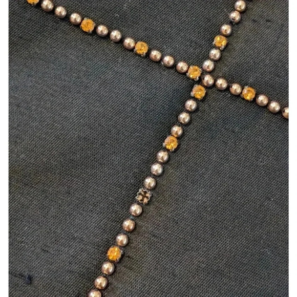 Vintage 1960s Black Gold Beaded Maxi Gown Dress Rhinestone Crystal Textured XS S - Picture 9 of 12